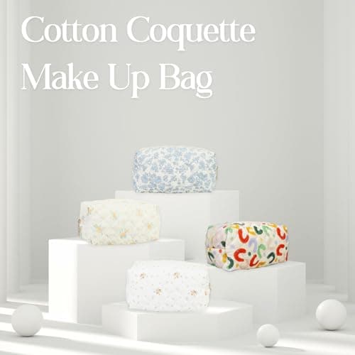 Travel Toiletry Bag, Portable Cotton Travel Coquette, Floral Makeup Bag, Quilted Cosmetic Pouch for Women Girls Bathroom Daily (Blue-02) — view 6