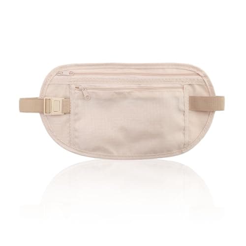 Travel Money Belt, Anti-Theft Fanny Pack, Hidden Bum Bag Under Clothes, Waist Pack with RFID Blocking for Money, Passport, Card, Mobile Phone, Keys (Khaki)