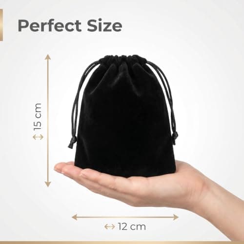 RevpoltIQ 8 Pcs Black Velvet Jewellery Pouches 15x12cm Small Drawstring Bags for Jewellery, Rings, Earrings Storage, Wedding Favor Bags, Gift Packaging, Travel Jewellery Pouchs Set — view 3