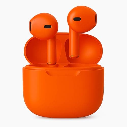 LUPO Wireless Earbuds Bluetooth in Ear Headphones, Noise Cancelling Mic, 48H Playtime TWS Bluetooth 5.0, Charging Case, In-Ear buds, IPX6 Sweatproof with built-in Mic for iPhone/Android - ORANGE