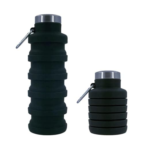 Collapsible Water Bottle, 500mlSilicone Water Bottle with Carabiner(Black)