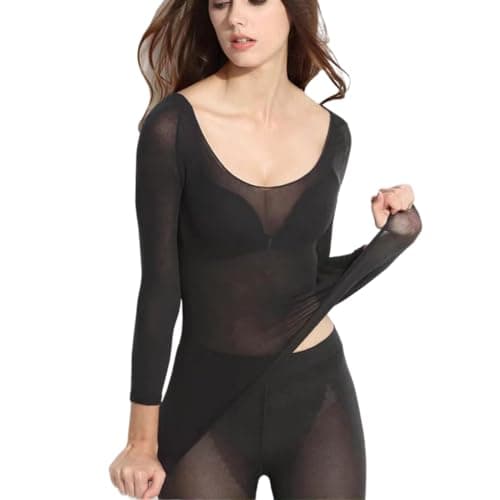 OMEIU Store Women Ladies Thermal Underwear Set Soft Winter Warm Large Elasticity Special heat self body shaping Base Layer Tops & Leggings (Black, L(UK6-UK14))
