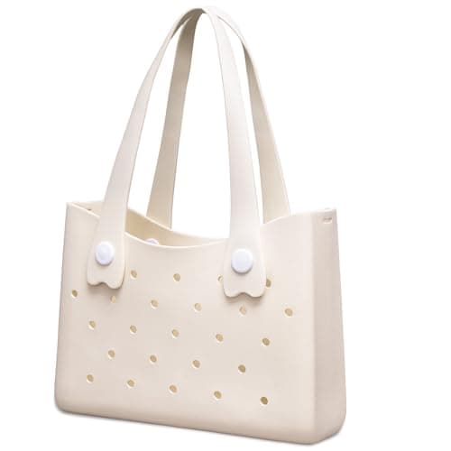 Larcenciel Rubber Beach Tote Bag, Waterproof Washable Durable Beach Bag with Holes, Stylish Large Open Travel Tote Bag, Lightweight Sandproof EVA Handbag for Outdoor, Holiday, Sports,Pool, 35x25x10CM