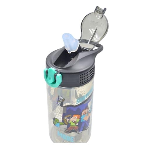 HOX Minecraft Drinks Bottle with Flip Spout & Straw – Leak Proof Kids Water Bottle, Steve & Alex Design, BPA Free School Sports Travel Bottle with Lock Lid — view 2