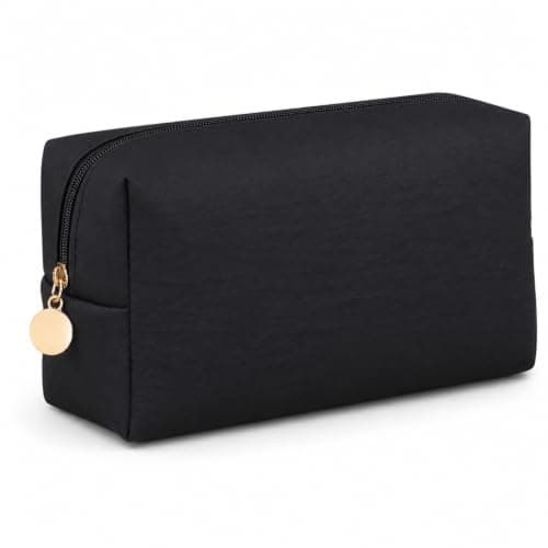 Medium Black Makeup Bag for Women and Men, Compact PU Travel Toiletry Pouch