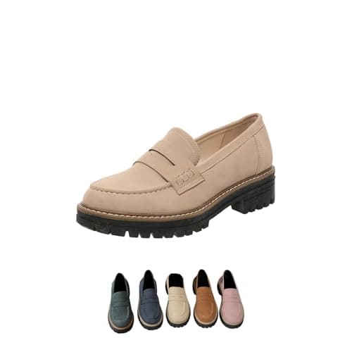 Women's Thick Sole Loafers With Lug Sole - Comfortable Work, Business and Casual Dress Shoes (Off-White, 3.5)