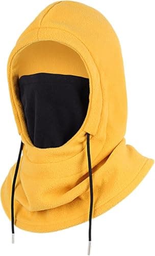 1PC Balaclava Hoodie Hat for Women - Winter Fleece Drawstring Hood Scarf - Neck Cover for Cycling Skiing Travel Daily Wear - Yellow