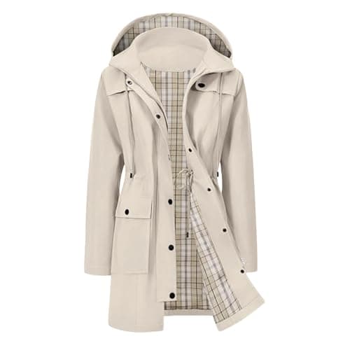 Znwerma water proof jacket women Waterproof Jacket Lightweight for Women Ladies Windbreaker Rain Coats Full Zip Hooded Long Raincoat Casual Hiking Walking Outwear Beige — view 5