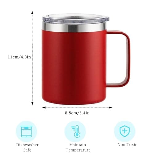 YDYxieji Coffee Cup, Insulated Stainless Steel Travel Mug with Handle & Lid, Keeps Drinks Hot or Cold for Hours, Reusable Coffee Cup - Ideal Present for Him or Her (Red, 300ml) — view 2