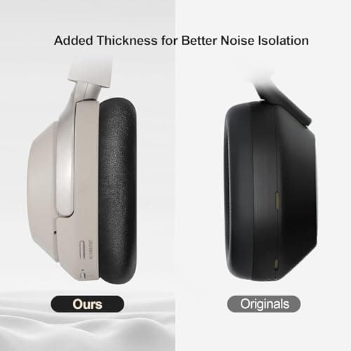 WH-1000XM3 Replacement Ear Pads for Sony XM3 Noise Cancelling Headphones, Genuine Lambskin Leather Earpads Cushions with Softer Acoustic Memory Foam, Extra-Thickness (Black) — view 4