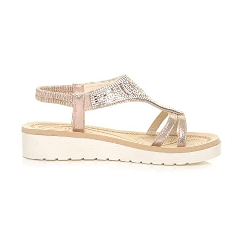 Ajvani Womens Ladies Low Wedge Heel Flatform Diamante t-bar Slingback Sandals - Rose Gold - 7 UK — view 5