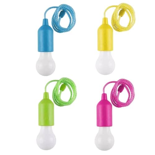 StaZamor 4PCS Portable Hanging Battery Operated LED Pull Cord Light Bulb, Camping Lamp for Party, Weddings, Festivals, Child Room Decoration (Not Included)