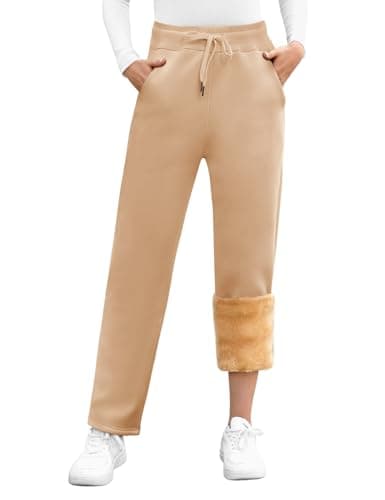 Svanco Womens Fleece Trouser Warm Winter Lined Jogger Thermal Pant Khaki