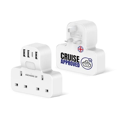 Cruise Approved UK Extension Multi-Plug 7-in-1 – Non Surge for Cruise Ships – 4 USB Ports and Night Light – Works on P&O, Marella, Cunard, Fred Olsen, Ambassador and more – Cruise Essential
