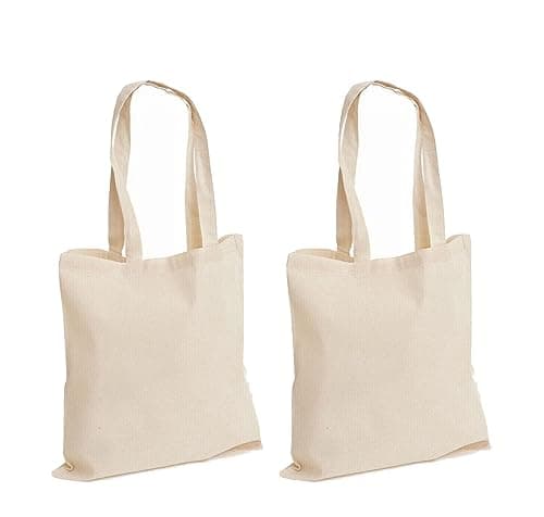 Clossy London 100% Cotton Canvas Reusable Shoulder Tote Bag Natural Colour with handle for Shopping Grocery Handbag Eco-Friendly Organic material decays and compost easily recyclable (Natural 2 Pack)
