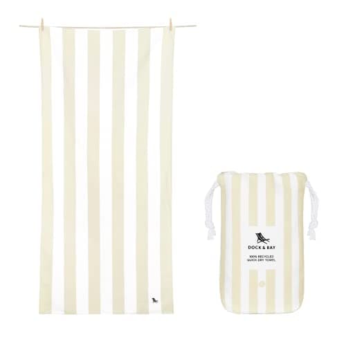 Dock & Bay Beach Towel - Quick Dry, Sand Free - Compact, Lightweight - 100% Recycled - Includes Bag - Cabana Light - Bora Bora Beige - Extra Large (200x90cm, 78x35")