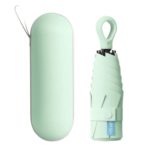 Mini Travel Sun Umbrella with Ring Handle UPF 50+ UV Protection，Mint Green