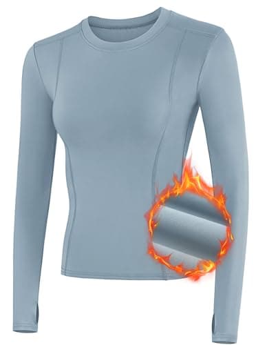 IECCP Plus Size Womens Thermal Tops Fleece Lined Shirt Long Sleeve Base Layer Long Sleeve Workout Running Athletic Shirts with Thumb Holes Moisture Wicking Gray Blue XL — view 5