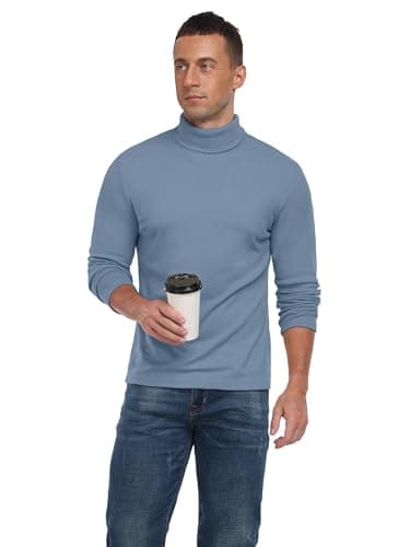 QIXING Men's Thermal Turtleneck Top, Long Sleeve Base Layer, Blue, XXL — view 5