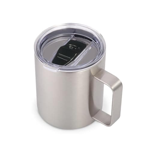 Volhoply 14oz Insulated Stainless Steel Coffee Mug with Leakproof Lid,Double Wall Vacuum Travel Coffee Cup with Handle,Reusable Metal Tumbler,Camping Mugs Keep Hot,Christmas Gifts(Silver,1)