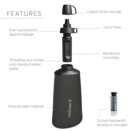 LifeStraw Peak Series - Collapsible Squeeze Bottle Water Filter System – 650ml for Trail Running, Through Hiking, Travel, Cycling, and Fishing, Dark Mountain Gray — view 2