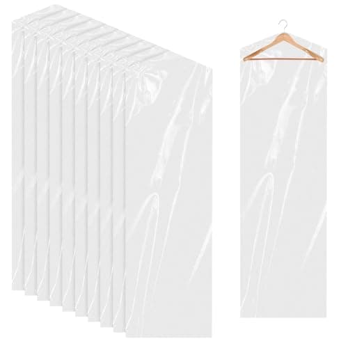 10Pcs Dry Cleaner Bags Plastic Clear Dress Bag 60x180 cm Long Dry Cleaning Bag for Clothes, Plastic Garment Bags for Hanging Clothes, Long Dresses, Suits, Gowns, Dance Costumes