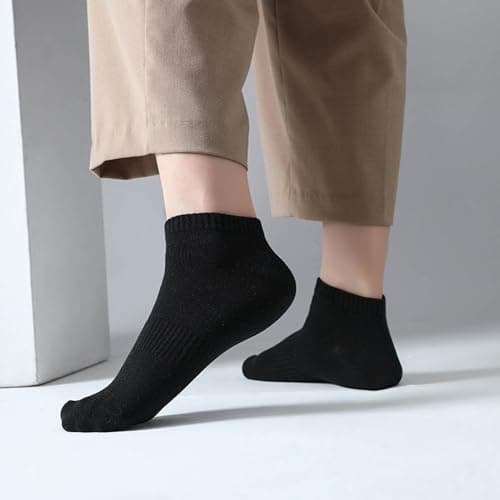Thermal Socks Pack of 10 Short Socks Cotton Plain Colours with Subtle Design for Cold Days, black, One Size — view 3