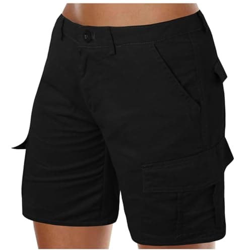 Womens Casual Hiking Cargo Shorts Multi-Pocket Cotton Combat Casual Work Utility Safety Trousers Outdoor Lightweight Ripstop Durable Workwear Shorts Summer Bermuda Short Black