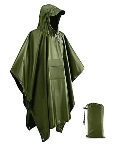 Victoper Waterproof Poncho Adult, Lightweight Reusable Rain Poncho Adult Waterproof for Outdoor Hiking Camping Cycling Traveling Waterproof Raincoat with Emergency Grommet Corners Army Green