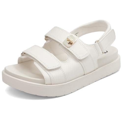 MIXIN Girls Sandals Open Toe Flat summer Beach Sandals for Big Kids White Size 4