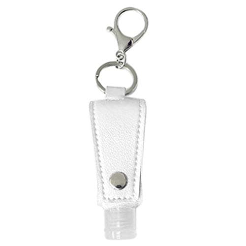 SAKEIOU Clear Empty Bottle Hand Sanitizer Container with Faux Leather Keychain Holder Refillable Bottle White