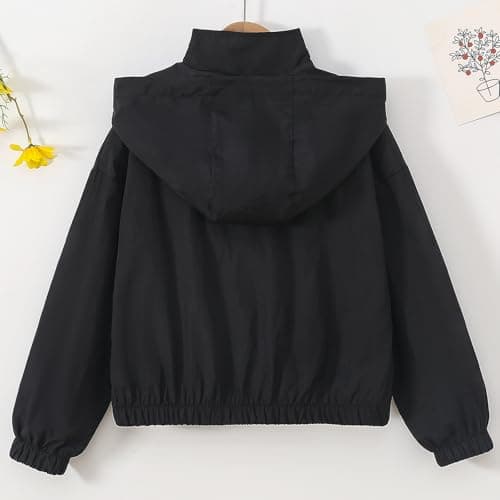 Boys Girls Rain Jacket Spring Fall Waterproof Zipper Hooded Raincoat Teen Kids Plain Lightweight Windbreaker with Pockets Breathable Packable Rain Coat (UK, Age, 13 Years, 14 Years, Regular, Black) — view 4