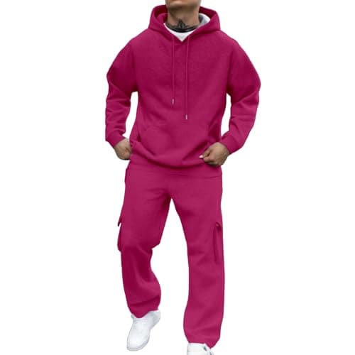 Generisch 2026 New Arrivals Casual Plain Set for Men, Comfortable, Relaxed Fit, Daily Wear for Outdoor Activities in Spring, Winter, Hot Pink, XXL — view 2