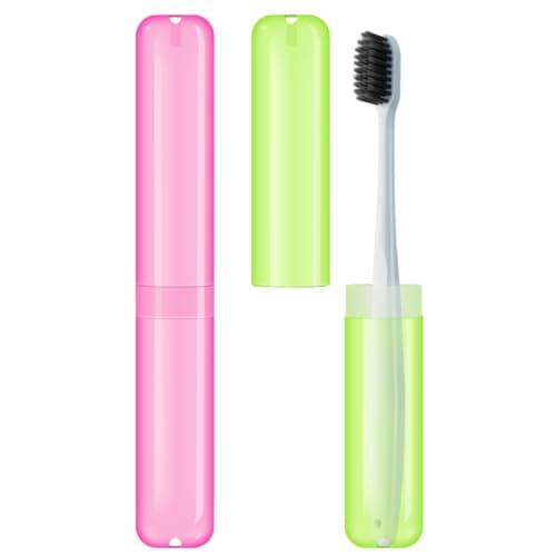 2pcs Travel Toothbrush Case, Toothbrush Cover for Travel with Drain Hole, Matte Green Pink Toothbrush Case Storage Box for Travel Camping School Business