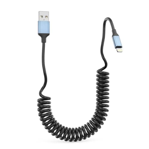 USB to Lightning Coiled Cable for Car, Tangle-Free [MFi Certified] Short IPhone Lightning Retractable Lead, Cord, Fast Charge for Apple iPhone 14 13 12 11 Pro Max XS XR X 8 Plus, iPad (1Pack, 30CM-1M)