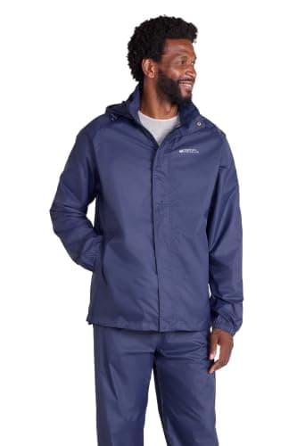 Mountain Warehouse Pakka Mens Waterproof Packable Jacket - Foldaway Hood Jacket, High Vis Mens Coat, Lightweight Rain Jacket - for Wet Weather & Travelling, Navy, XXL