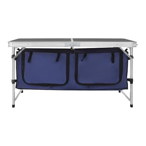 Eieblek Folding Table Camping, Camping Kitchen Table with Storage, Folding Outdoor Cooking Table, 3 Adjustable Height(54-70cm), for BBQ Party Picnic RV Travel — view 4