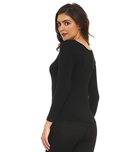 Mcilia Women's Ultrathin Modal Round Neck Long Sleeve Thermal Top/Shirt Black Small (UK Size 6 8 10) — view 2