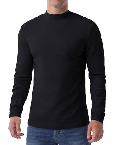 Hisir Men's Thermal Top, Mock Neck Cotton Base Layer Layer, Black, L — view 5