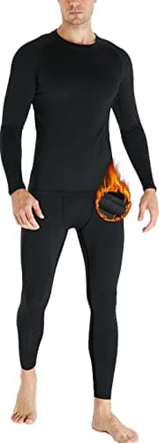 HOPLYNN Mens Thermal Underwear Set Long Sleeve Tops Long Johns Base Layer Warm Underwear Fleece Lined Ultra Soft Compression Running Sport Ski Balck XL