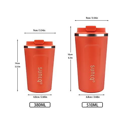 SUNTQ Reusable Coffee Cups Travel - Coffee Travel Mug with Leakproof Lid Stainless Steel Coffee Travel Cup (Tangerine, 18oz/510ml) — view 2