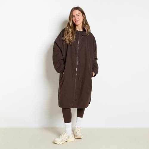 OHS Women's Jackets Drying Robe, Waterproof Jacket Men Fleece Lining Rain Coats for Women Changing Robe with Hood & Pockets Lightweight Ladies Jackets for Outdoor Travel, Dark Brown - L/XL — view 5