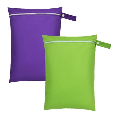 ADUDVLO 2-Pack Waterproof Wet Bags for Swimming | Leakproof Travel Laundry Pouch with Durable Zipper | Reusable & Washable for Swimwear, Beach, Diapers & Baby Changing (Purple+Green)