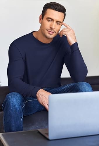 Ekouaer 3 Pack Thermal Vests for Men Long Sleeve Tops, Black/White+/Navy L — view 2