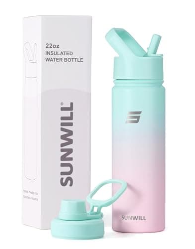 SUNWILL Stainless Steel Water Bottle with Straw, 650ml Insulated Water Bottle Metal, Leakproof Water Flask for Gym & Travel, Gradiant Mint Sakura — view 6