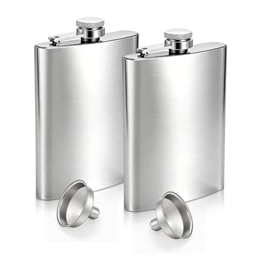 Yikki 2 Pack Hip Flask, 8 Oz Flask Alcohol with Funnel (Silver)