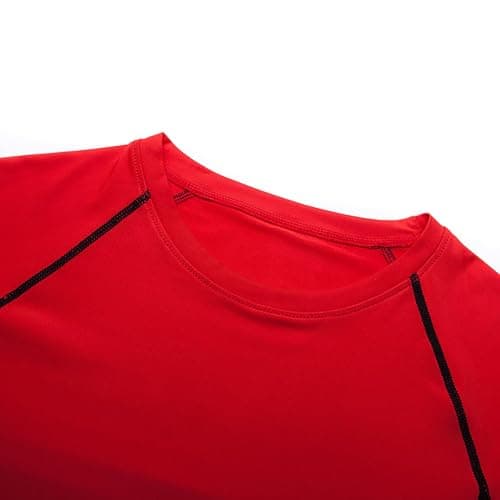 Men's Thermal Long Sleeve Compression Shirt for Running and Gym, Moisture-Wicking Athletic Top with Four-Way Stretch for Muscle Support, Black, L (Red, XL) — view 3
