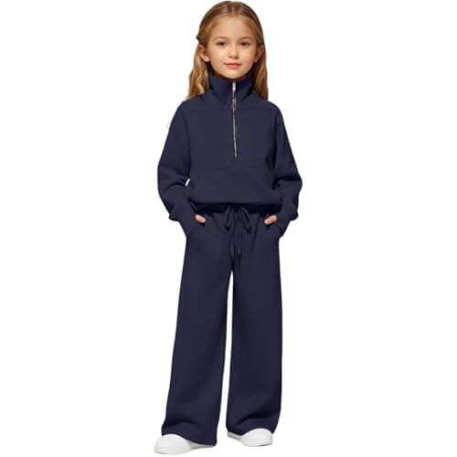 DFSDJEUW wide leg travel set Girls Tracksuit Quarter Zipper Set Kids 2 Piece Long Sleeve Sweatshirts and Loose Sweatpants Sport Outfit Spring Autumn Jogging Pants Activewear girls outfits 11-12 years