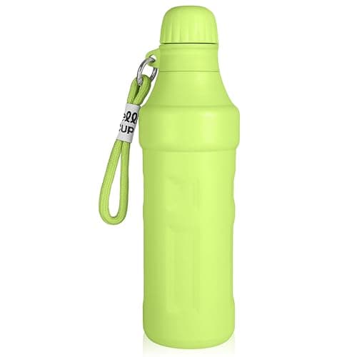 Insulated Water Bottle, 500ml/17oz Stainless Steel Double Wall Metal Leak Proof Vacuum Flask for Keep Hot & Cold, Reusable Thermal Flask with Lanyard, Thermal Bottle for Travel Sports Gym (Green)