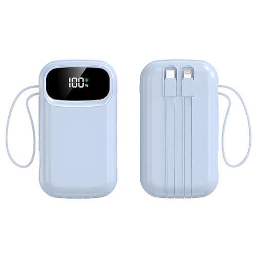 Power Bank 10000mAh Fast Charging Portable Charger with Built-in Cables PD22.5W Small USB C Battery Pack with 4 Outputs 2 Inputs Portable Backup Battery Compatible with iPhone iPad Tablets